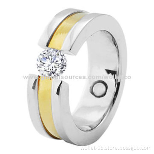 2014 New Style Ring with High-polished Finish, Made of IP Gold Plating 316L Stainless Steel/CZ Stone